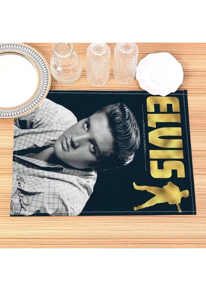 202302-03 30X40 cm Ev Dekor Elvis Presley Baskı Keten Yemek Masası Paspaslar Alfabe Mutfak Placemat 30X40 cm Bardak Pedleri Kase Fincan Mat (Yurt Dışından)