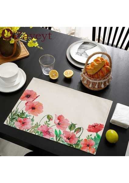 LE523 42X32CM Suluboya Çiçekli Çalılar Placemat Çiçek Botanik Bitkisel Keten Yemek Masası Paspaslar Coaster Pad Kase Kahve Fincanı Mat 42X32CM (Yurt Dışından)