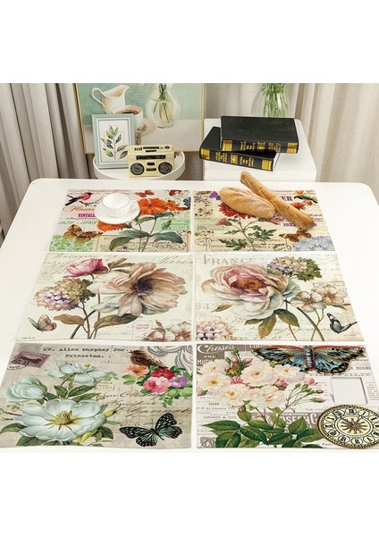17 42X32 cm Shabby Chic Placemat Pirinç Kağıdı Dekupaj Stamperia Keten Masa Dekor Vintage Çiçek Coaster Pad Kase Kahve Fincanı Mat 42X32 cm (Yurt Dışından) fiyatları