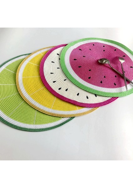 C Yuvarlak 38CM 1 Adet 38CM Karpuz Placemat Masa Mat Yuvarlak Placemats Pp Plastik Dokuma Yemek Masası Mat Isı Yalıtım Pot Tutucu (Yurt Dışından)