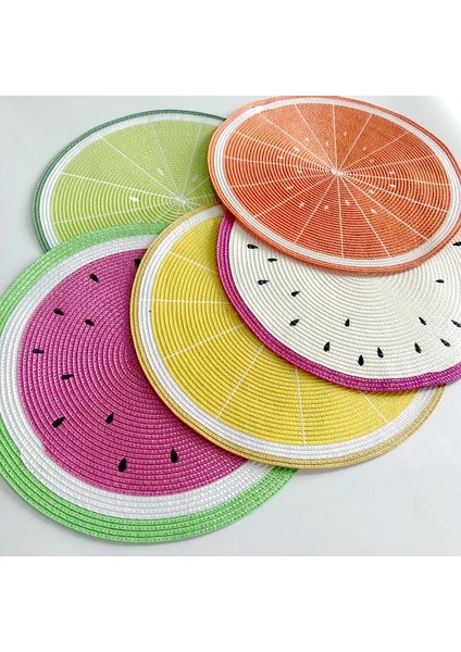 C Yuvarlak 38CM 1 Adet 38CM Karpuz Placemat Masa Mat Yuvarlak Placemats Pp Plastik Dokuma Yemek Masası Mat Isı Yalıtım Pot Tutucu (Yurt Dışından)