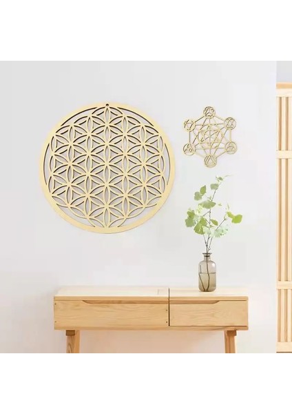 WD0102 15CM 1 Adet Çakra Yaşam Çiçeği Doğal Sembol 14 Çeşit Ahşap Yuvarlak Kenar Daire Oyma Bardak Altlığı Taş Kristal Seti Dıy Dekor (Yurt Dışından)