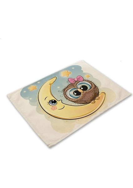 ML0007-12 1 Adet Kawaii Baykuş Desen Mutfak Placemat Pamuk Keten Yemek Masası Paspaslar Coaster Pad Kase Fincan Mat 42*32 cm Ev Dekor ML0007 (Yurt Dışından)