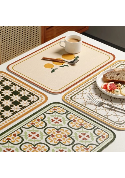 Desen 12 40X30 cm Deri Servis Altlığı Masa Mat Retro Yüksek Sıcaklık Dayanımı Sofra Mat Sofra Pedi Pvc Servis Altlığı Yağ Su Geçirmez Servis Mat (Yurt Dışından) fırsatları