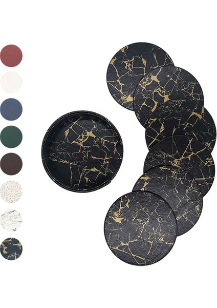 06 Yuvarlak 11X11X2.5 cm 6 Adet Sıcak Satış Pu Deri Mermer Bardak Altlığı Içecek Kahve Fincanı Mat Kolay Yuvarlak Çay Pedi Masa Tutucu Temiz Placemats Bardak Altlığı Takımı (Yurt Dışından)