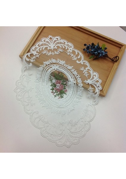 Beyaz Yuvarlak 30X43 cm Narin Dantel Placemat Oval Hollow Ins Vazo Perde Dantel Coaster Fotoğraf Sahne Yemek Masası Için Çoklu Renk Lüks Placemat (Yurt Dışından)
