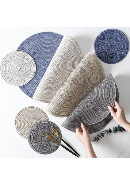 Mavi 6 Adet 30 cm 6 Adet/takım Keten Placemats Akşam Yemeği Masa Pedi Masa Coaster Mat Kahvaltı Boho Placemat Yuvarlak Masa Placemat Saman Isı Placemat (Yurt Dışından)