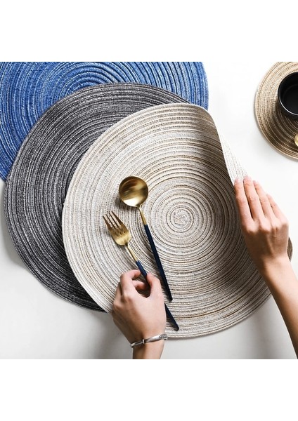 Mavi 6 Adet 30 cm 6 Adet/takım Keten Placemats Akşam Yemeği Masa Pedi Masa Coaster Mat Kahvaltı Boho Placemat Yuvarlak Masa Placemat Saman Isı Placemat (Yurt Dışından)