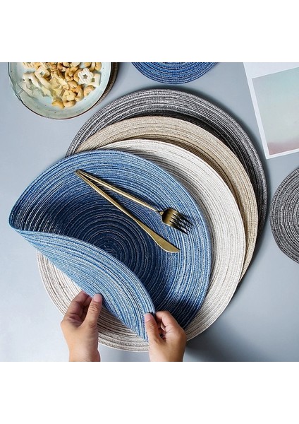 Mavi 6 Adet 30 cm 6 Adet/takım Keten Placemats Akşam Yemeği Masa Pedi Masa Coaster Mat Kahvaltı Boho Placemat Yuvarlak Masa Placemat Saman Isı Placemat (Yurt Dışından)