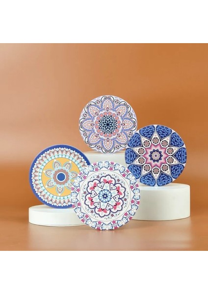 Set F 10 cm 2 Adet Yuvarlak Mandala Çiçekli Seramik Bardak Kaymaz Yalıtımlı Şişe Placemat Coaster Kahve Kupa Için Cam Bardak (Yurt Dışından)