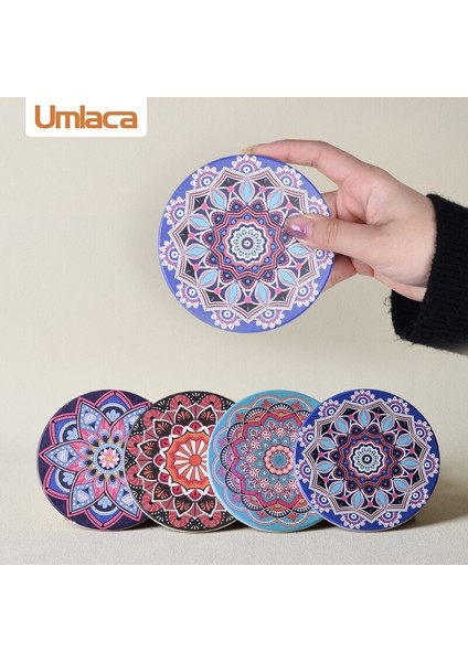 Set F 10 cm 2 Adet Yuvarlak Mandala Çiçekli Seramik Bardak Kaymaz Yalıtımlı Şişe Placemat Coaster Kahve Kupa Için Cam Bardak (Yurt Dışından)