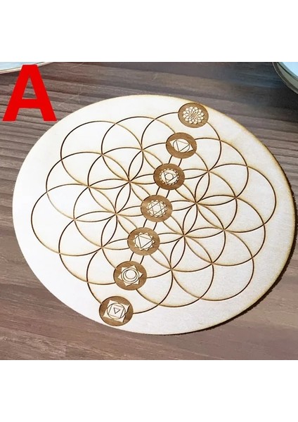 10 Adet 10CM 10 Adet Çakra Hayat Çiçeği Doğal Sembol Ahşap Yuvarlak Kenar Daire Oyma Coaster Taş Kristal Seti Dıy Dekor Paspaslar Pedleri (Yurt Dışından)