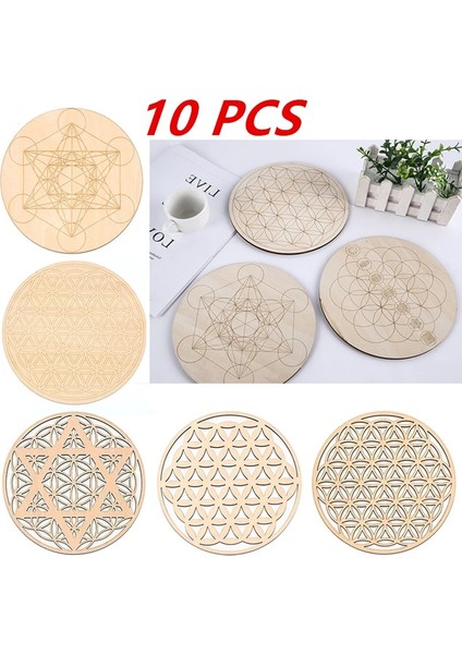 10 Adet 10CM 10 Adet Çakra Hayat Çiçeği Doğal Sembol Ahşap Yuvarlak Kenar Daire Oyma Coaster Taş Kristal Seti Dıy Dekor Paspaslar Pedleri (Yurt Dışından) fiyatları