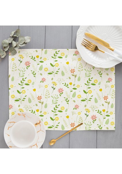 LE211 Bohem Çiçek Desen Placemat Mutfak Dekoru Pamuk Keten Boho Yemek Masası Paspaslar Coaster Pad Kase Kahve Fincanı Mat 42X32 cm (Yurt Dışından)