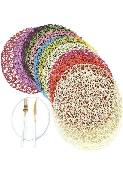 Mor 4 Adet 4 Paket Yuvarlak Kağıt Dokuma Placemats Ahşap Placemats Rattan Placemats Kahverengi Kağıt Hasır Placemats Yemek Partisi Düğün Için (Yurt Dışından)