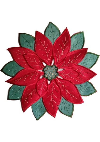 Kırmızı 1 Yuvarlak 35 cm Popüler Yuvarlak Kırmızı Nakış Masa Yer Mat Ped Bez Bardak Bardak Altlığı Peçete Kahve Çay Altlığı Noel Poinsettia Çiçek Placemat Mutfak (Yurt Dışından)