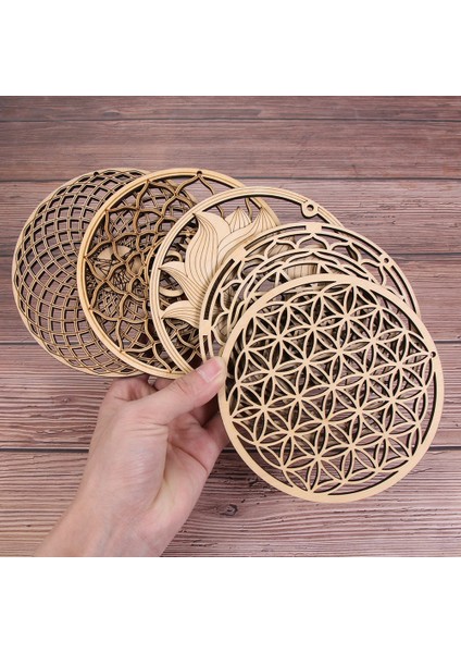 Stil 14-14CM 14CM Ahşap Duvar Tabelası Yaşam Şekli Çiçek Lazer Kesim Ahşap Duvar Sanatı Ev Dekor Bardak Zanaat Yapımı Kutsal Geometri Süs (Yurt Dışından)