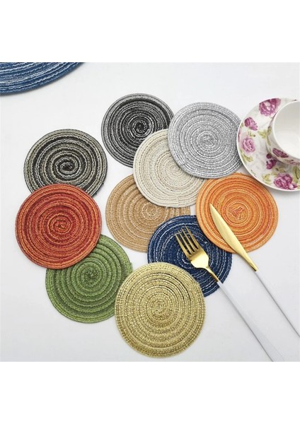 2CD-51009-007 30 cm Yuvarlak Pamuk Dokuma Iskandinav Kaymaz Mutfak Aksesuarları Placemat Coaster Yalıtım Pedi Kahve Fincanı Masa Mat Peçete Ev 51009 (Yurt Dışından)