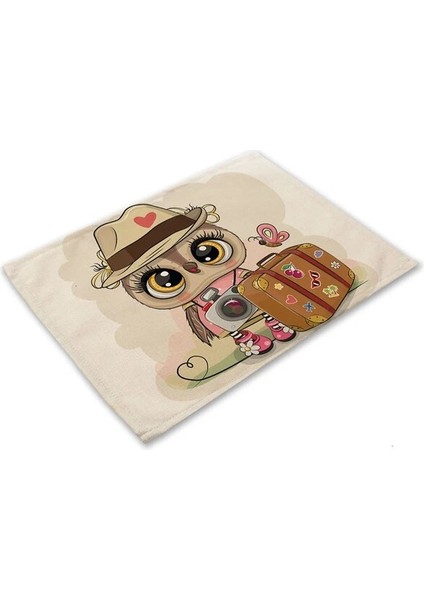 ML0007-17 1 Adet Kawaii Baykuş Desen Mutfak Placemat Pamuk Keten Yemek Masası Paspaslar Coaster Pad Kase Fincan Mat 42*32 cm Ev Dekor ML0007 (Yurt Dışından)