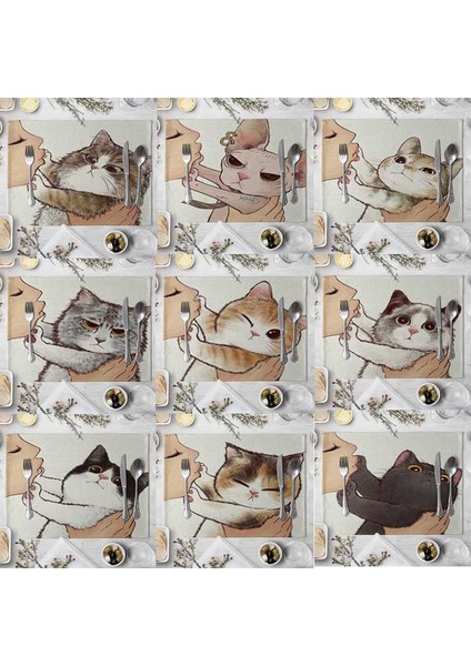 695 42X32 cm Karikatür Sevimli Kedi Hayvan Desen Mat Desen Placemats Çocuklar Çocuklar Için Mutfak Keten Masa Koruyucu Yemek Yeri Paspaslar Pedleri (Yurt Dışından)