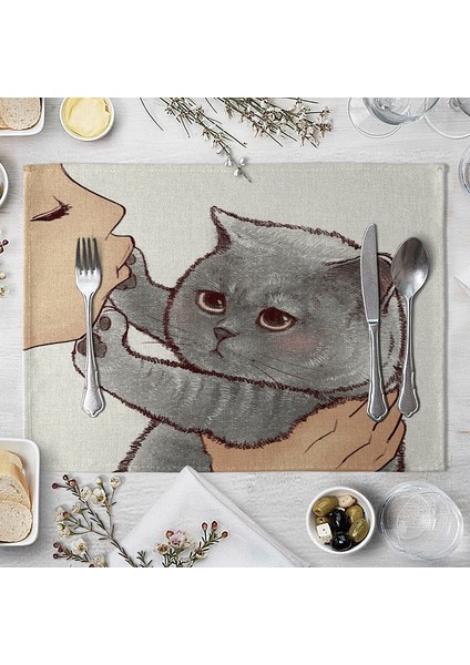 695 42X32 cm Karikatür Sevimli Kedi Hayvan Desen Mat Desen Placemats Çocuklar Çocuklar Için Mutfak Keten Masa Koruyucu Yemek Yeri Paspaslar Pedleri (Yurt Dışından)