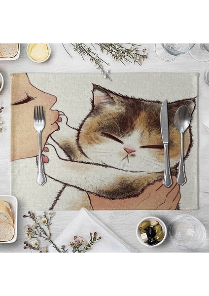 695 42X32 cm Karikatür Sevimli Kedi Hayvan Desen Mat Desen Placemats Çocuklar Çocuklar Için Mutfak Keten Masa Koruyucu Yemek Yeri Paspaslar Pedleri (Yurt Dışından)
