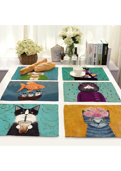 Stil 2 42X32 cm Yemek Masası Için Placemat Sevimli Kedi Karikatür Hayvan Mat Coaster Yaratıcı Baskılı Isıya Dayanıklı Mutfak Yemek Aksesuarları (Yurt Dışından)