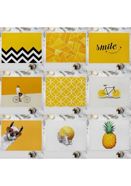 LM3135 32X42CM-KETEN Sarı Pamuk Keten Placemat Masa Geometrik Ananas Meyve Yemek Masası Mat Yemek Kasesi Coaster Pad Ev Dekor 32X42CM (Yurt Dışından)