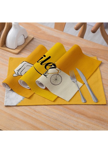 LM3135 32X42CM-KETEN Sarı Pamuk Keten Placemat Masa Geometrik Ananas Meyve Yemek Masası Mat Yemek Kasesi Coaster Pad Ev Dekor 32X42CM (Yurt Dışından)