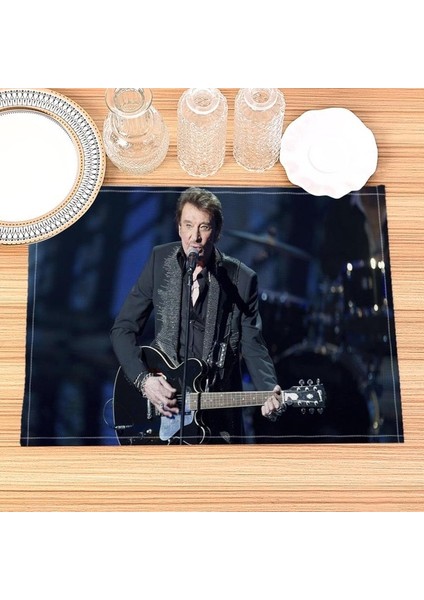 202302-10 30X40CM Johnny Hallyday Placemat Pamuk Keten Kumaş Masa Paspasları Aile Yemeği Sofra Mutfak Masa Mat 30X40CM (Yurt Dışından)