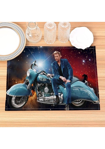 202302-10 30X40CM Johnny Hallyday Placemat Pamuk Keten Kumaş Masa Paspasları Aile Yemeği Sofra Mutfak Masa Mat 30X40CM (Yurt Dışından)