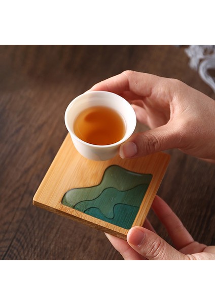 03 Yuvarlak Bardak Altlığı Epoksi Reçine Şeffaf Bambu Yalıtım Peyzaj Desen Coaster Çay Bardağı Tutucu Mat Mutfak Için (Yurt Dışından)