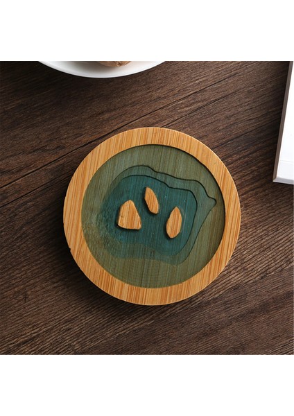03 Yuvarlak Bardak Altlığı Epoksi Reçine Şeffaf Bambu Yalıtım Peyzaj Desen Coaster Çay Bardağı Tutucu Mat Mutfak Için (Yurt Dışından)