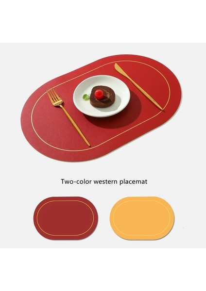 Kırmızı Oval 4 Adet Deri Placemats Oval Çift Taraflı 2 Renk Pvc Yağ Geçirmez Masa Mat Ev Yemek Tabağı Mat Masaüstü Dekorasyon (Yurt Dışından)
