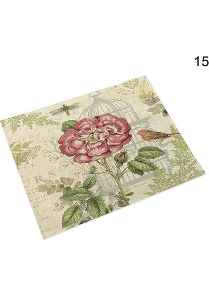 15 42X32CM Shabby Chic Placemat Pirinç Kağıdı Oymacılık Stamperia Keten Masa Dekor Vintage Çiçek Coaster Pad Kase Kahve Fincanı Mat 42X32CM (Yurt Dışından)