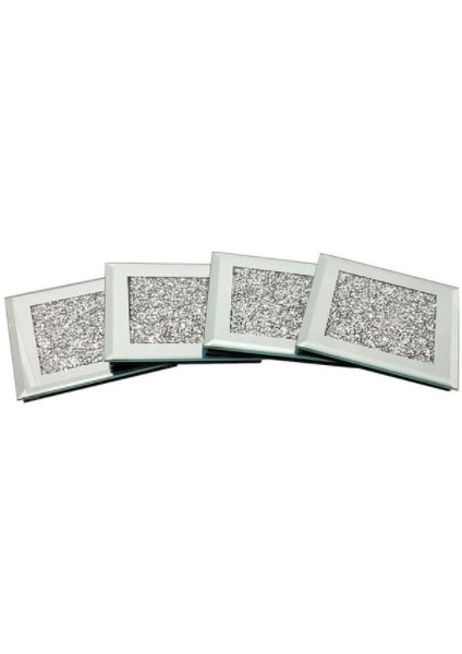 4 Adet 10X10 cm Kare Şekli Cam Malzeme Kahve ve Çay Bardağı Bardak Altlığı Setleri Sofra Takımı Dekorasyon Fincan Tabağı Gümüş Parlayan Rhinestones ile (Yurt Dışından)