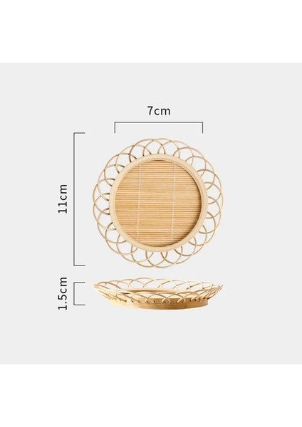 11X11 cm Bambu Dokuma Tabak Mat Içecek Fincan Bardak Çay Pedi Kaymaz Pot Tutucu Rattan Dokuma Fincan Mat Yemek Masası Placemat (Yurt Dışından)