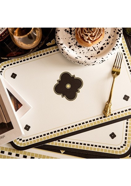 E 45X30 cm Retro Avrupa Deri Servis Altlığı Hafif Lüks Batı Yemek Matı Su Geçirmez ve Yağ Geçirmez Masa Mat Placemats Masa Için (Yurt Dışından)