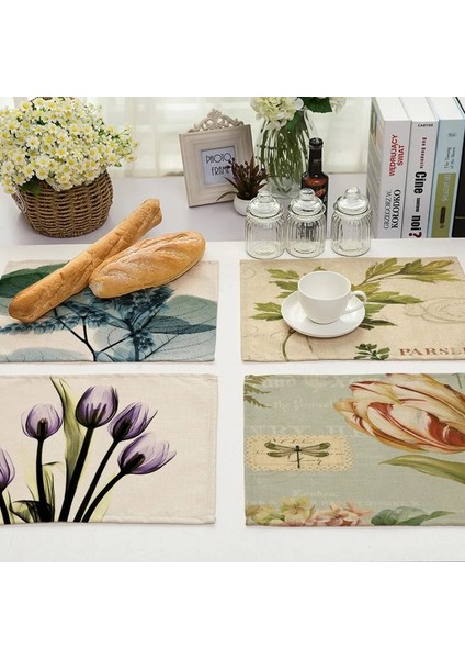 N 1 Adet Çiçek Desen Mutfak Placemat Yemek Masası Mat Içecek Coaster Pamuk Keten Pedleri Kase Fincan Paspaslar 42*32 cm Ev Dekor MP0017 (Yurt Dışından) fırsatları