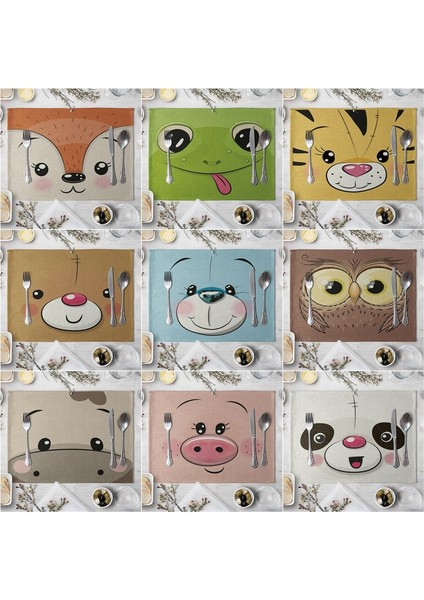 Stil 9 42X32 cm Keten 42X32 cm Sevimli Hayvan Keten Masa Mat Karikatür Domuz Ayı Kurbağa Tilki Desen Placemats Çocuklar Çocuklar Için Mutfak Yemek Yer Paspasları (Yurt Dışından) modelleri