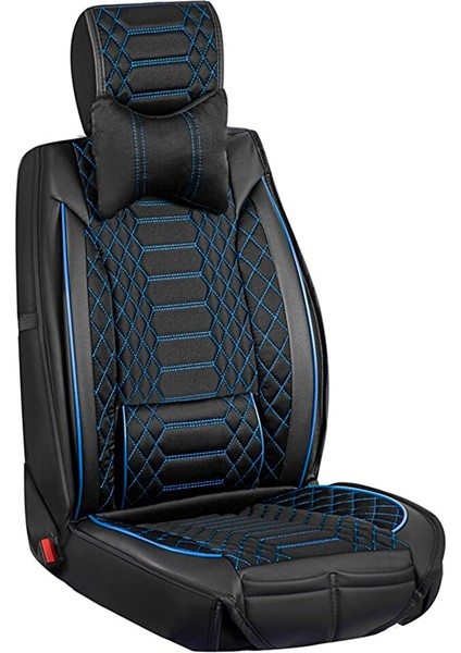 fiat Linea Uyumlu Yarı Deri Oto Koltuk Kılıfı Ön-Arka Set (Venüs) Siyah-Mavi