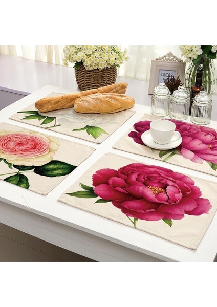 L 1 Adet Çiçek Desen Placemat Yemek Masası Mat Içecek Coaster Pamuk Keten Pedleri Kase Fincan Paspaslar 42*32 cm Mutfak Aksesuarları MP0023 (Yurt Dışından)