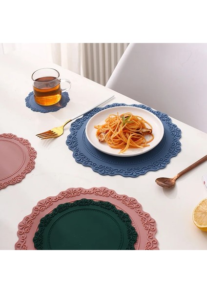 Koyu Mavi 23CM Silikon Çiçek Servis Altlığı Sofra Yağa Dayanıklı Isı Yalıtımı Kaymaz Tablemat Coaster Mutfak Yıkanabilir Fincan Takımı Masa Mat (Yurt Dışından)