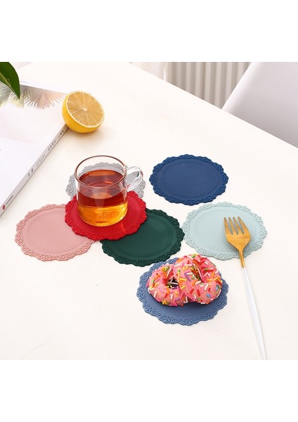 Koyu Mavi 23CM Silikon Çiçek Servis Altlığı Sofra Yağa Dayanıklı Isı Yalıtımı Kaymaz Tablemat Coaster Mutfak Yıkanabilir Fincan Takımı Masa Mat (Yurt Dışından)