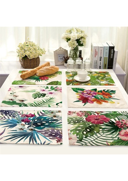 E 1 Adet Tropikal Bitki Monstera Desen Placemat Coaster Yemek Masası Paspaslar Pamuk Keten Ped Kase Fincan Mat 42*32 cm Ev Dekor MP0013 (Yurt Dışından)