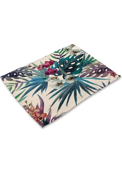 E 1 Adet Tropikal Bitki Monstera Desen Placemat Coaster Yemek Masası Paspaslar Pamuk Keten Ped Kase Fincan Mat 42*32 cm Ev Dekor MP0013 (Yurt Dışından)