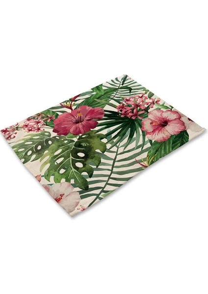 E 1 Adet Tropikal Bitki Monstera Desen Placemat Coaster Yemek Masası Paspaslar Pamuk Keten Ped Kase Fincan Mat 42*32 cm Ev Dekor MP0013 (Yurt Dışından)