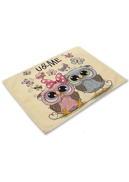 ML0007-5 1 Adet Kawaii Baykuş Desen Mutfak Placemat Pamuk Keten Yemek Masası Paspaslar Coaster Pad Kase Fincan Mat 42*32 cm Ev Dekor ML0007 (Yurt Dışından)
