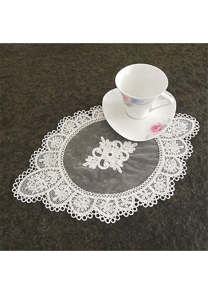 Beyaz 2 Oval 20X31 cm Yenı Dantel Oval Nakış Çiçek Masa Yer Mat Noel Ped Kumaş Placemat Fincan Kahve Çay Tabağı Coaster Yemek Bardak Altlığı Peçete Mutfak (Yurt Dışından)