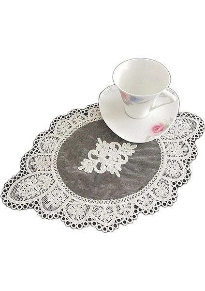 Beyaz 2 Oval 20X31 cm Yenı Dantel Oval Nakış Çiçek Masa Yer Mat Noel Ped Kumaş Placemat Fincan Kahve Çay Tabağı Coaster Yemek Bardak Altlığı Peçete Mutfak (Yurt Dışından)